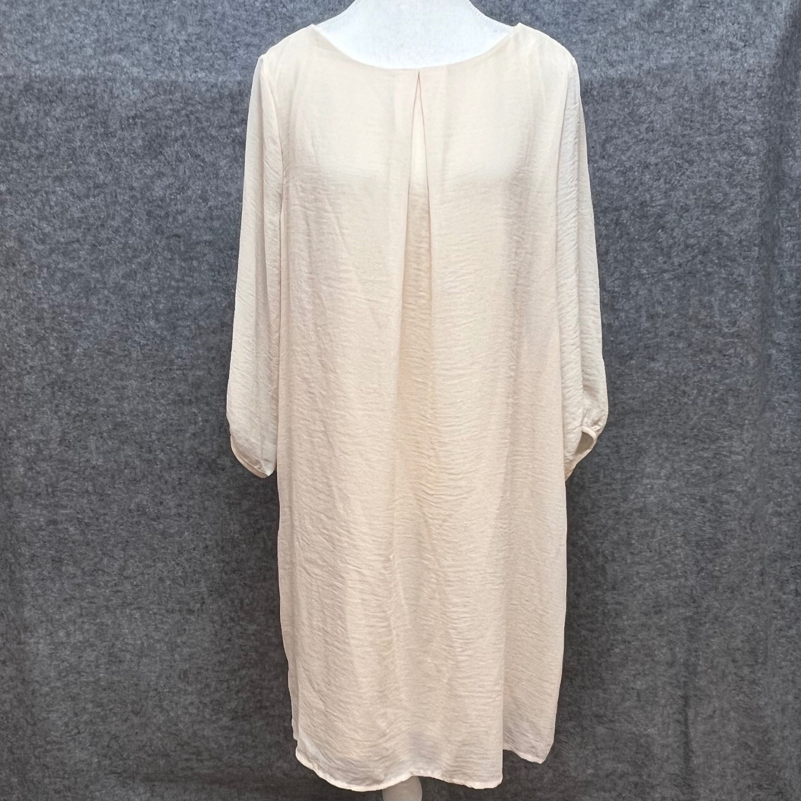 Hm Cream Textured Pleated Shift Dress Long Sleeve Zip Back Summer Event Size 14